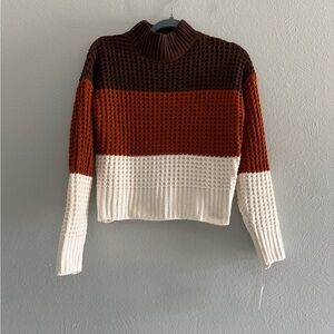 Colorblock Waffle-Knit Sweater - Brown, Rust, Cream PTP 20-22. Length 19”